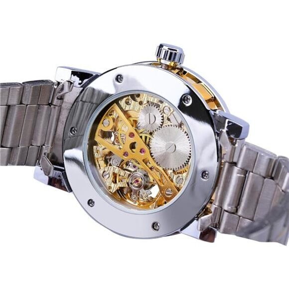 Retro Manual Mechanical Skeleton Watch with Diamond and Carving Flower Craft Men - Picture 4 of 7